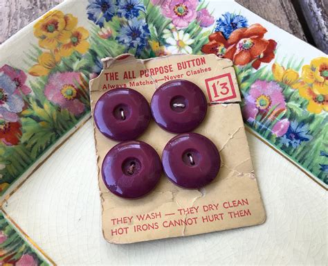 Vintage Large Round Red Burgundy Buttons On Original Card Etsy