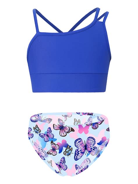 CHICTRY Girls 2 Piece Swimsuit Crop Top With Bikini Briefs Bathing Suit Beach Wear Royal Blue