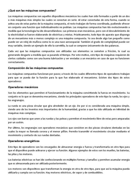 Qué Son Las Máquinas Compuestas Pdf Máquinas Motores