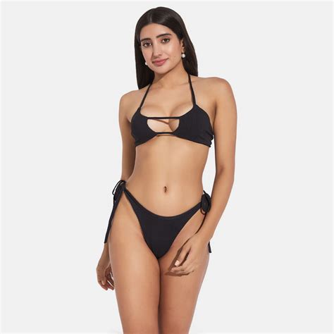 Buy Secrets By Zerokaata Women Ribbed Halter Beach Wear Swim Bikini Set Online