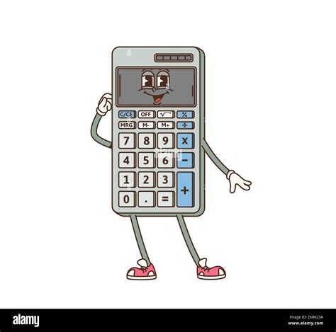 Cartoon Retro Groovy Calculator Character Isolated Vector Quirky And