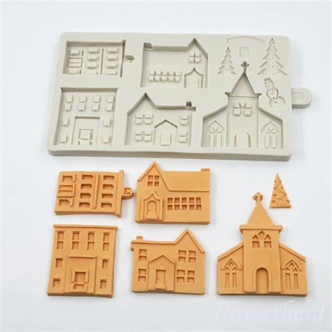 Winter Village Silicone Mold Diy 3d Christmas House Fondant Etsy