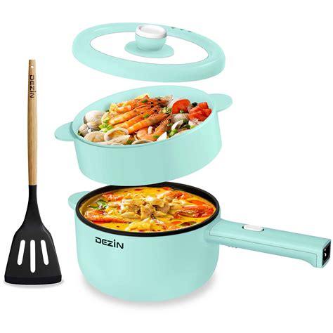 Dezin Hot Pot Electric With Steamer Upgraded Non Stick Saut Pan Rapid Noodles Electric Pot