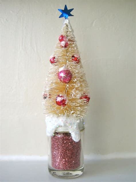 Bottle Brush Tree With Pink Vintage Mercury Glass Beads And Etsy Pink Ornament Bottle Brush