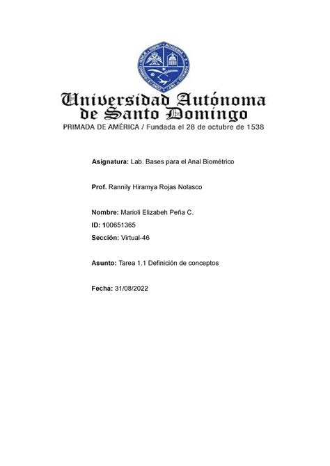 Biometria tarea Asignatura Lab Bases para el Anal Biométrico Prof Rannily Hiramya Rojas