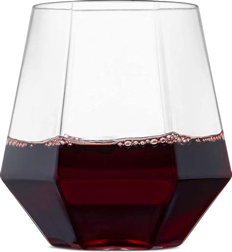 Munfix 32 Pack Diamond Shaped Plastic Stemless Wine Glasses Disposable