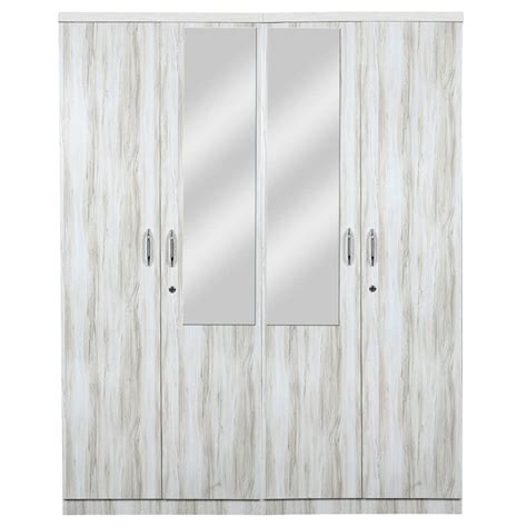 ABBAJI INTERIORS Engineered Wood Four Door Wardrobe With Mirror And 4