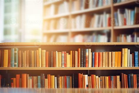 Abstract blurred library bookshelves full with books background