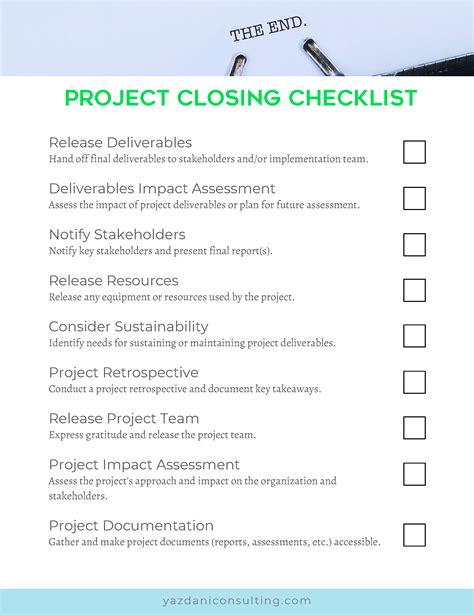 Project Closing Checklist — Yazdani Consulting And Facilitation