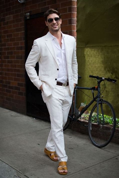 Fashion Ivorywhite Linen Casual Men Suits Summer Beach Tuxedo Simple