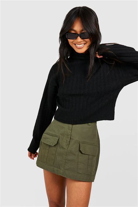 Soft Rib Knit Roll Neck Crop Jumper Boohoo Uk