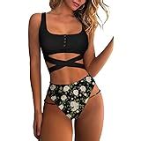 Amazon Flygo Women S Mesh High Waisted Bikini Set Tassel Trip Hater Neck Top Swimsuit