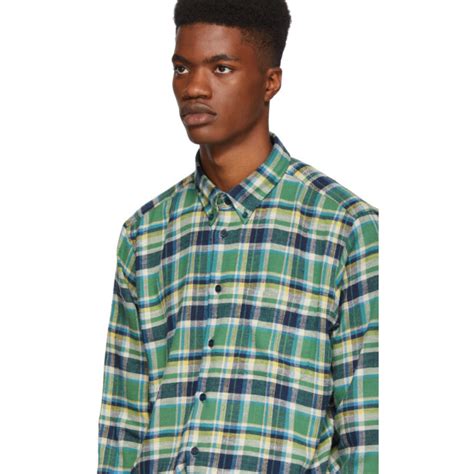 Naked And Famous Denim Green And Navy Rustic Flannel Shirt Naked And Famous Denim