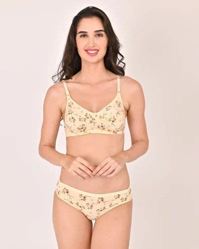 Women Full Coverage Non Padded Hosery Cotton Blend Set Ben Print Pink Lingerie Set At Piece