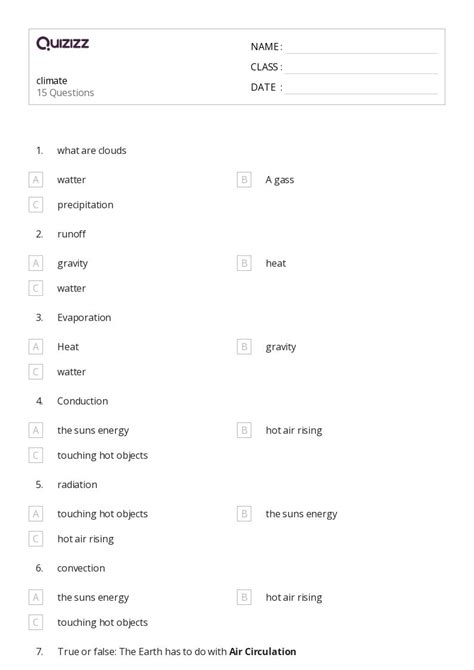 World Climate And Climate Change Worksheets For Th Class On