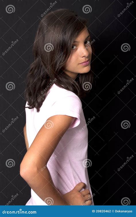 Sourire De L Adolescence De Fille De Brunette Photo Stock Image Du Main Yeux 20820462