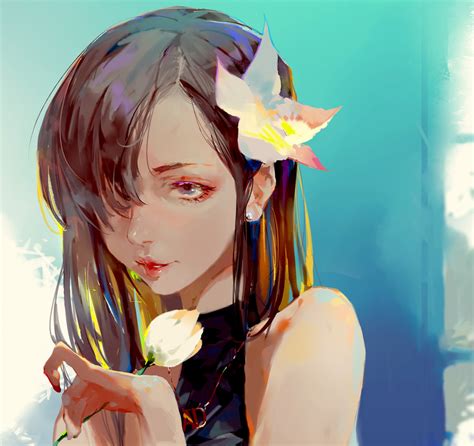Portrait Anime Brunette Dm Artist Artwork Digital Art Anime Girls D Cyan Hd