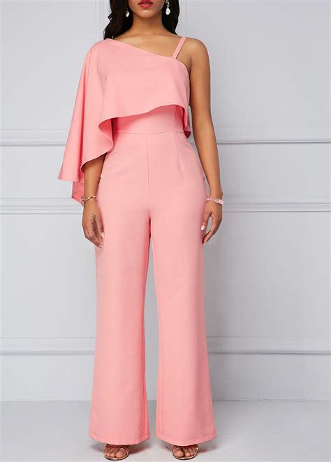 One Shoulder Overlay Light Pink Jumpsuit Jumpsuits And Romper