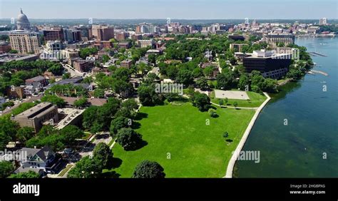 aerial view  city  madison skyline james madison park  sunny