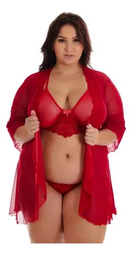 Robe De Tule Conjunto Lingerie Sexy Plus Size Parcelamento Sem Juros