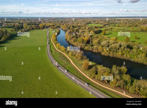 Aerial view of the River Thames at Runnymede, Surrey, UK Stock Photo ...