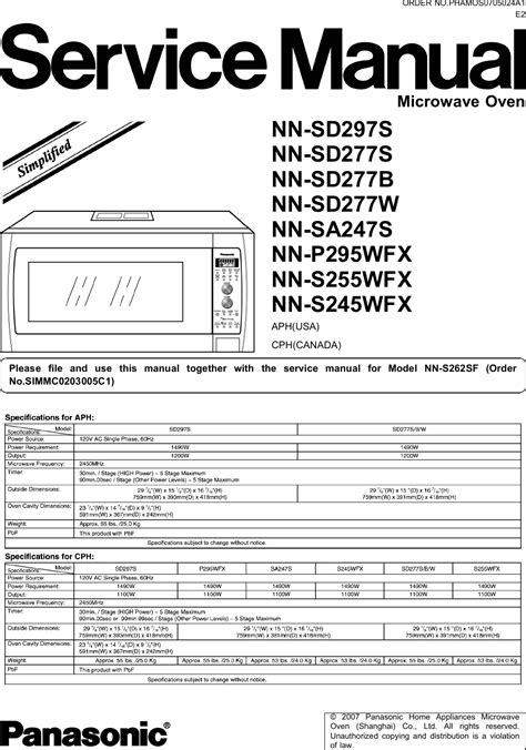 Panasonic Inverter Microwave Parts List