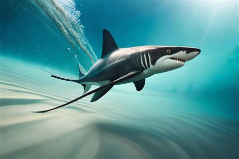 Premium AI Image | a shark with a yellow nose is swimming in the ocean.