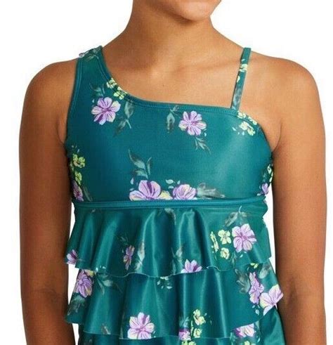 Justice Girls Swimsuit Tankini Bikini Ruffle Swim Set S M L Green Pink Ebay