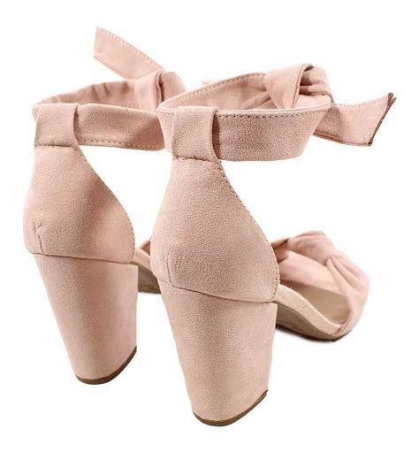 Sandália Feminina Amarração Salto Grosso Nude Oferta MercadoLivre