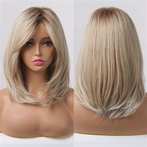 Allebll Blonde Perücken für Frauen geschichtete synthetische Perücken mit Pony natürlich