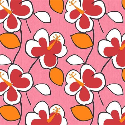 JJ38020 Flower Power Hot Pink Red Orange Retro Wallpaper