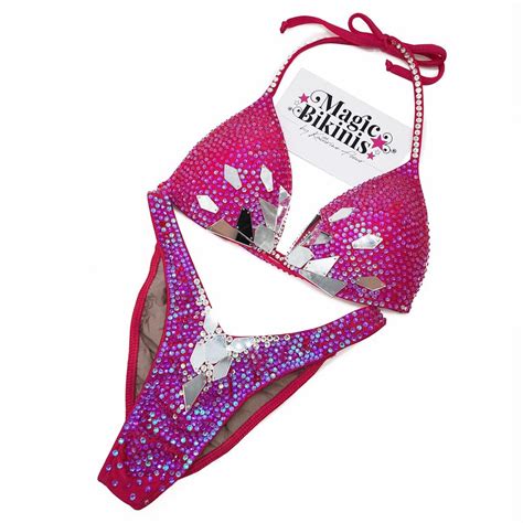 Competition Bikini No Cherry Pink Lycra With Shattered Glass Magic Bikinis Custom
