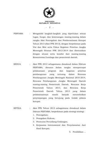 Instruksi Presiden Nomor 1 Tahun 2013 Tentang Aksi Pencegaha PDF