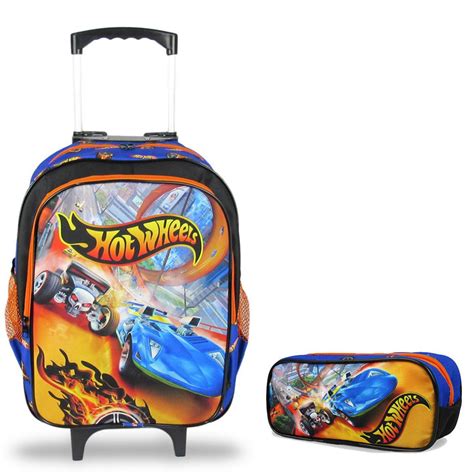 Mochila Escolar Rodinhas E Estojo Hot Wheels Shopee Brasil