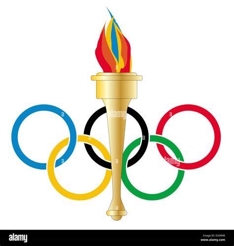 Olympic Style Rings With An Olympic Style Torch With Flame Over A White