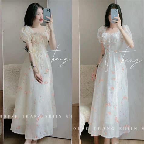 Đầm váy nữ lụa hoa xinh xắn với tone trắng nude nhẹ nhàng dành cho các nàng diện đi chơi chụp