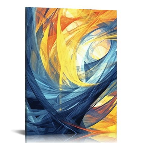 Nawypu Pieces Blue And Yellow Abstract Canvas Wall Art Line Drawings