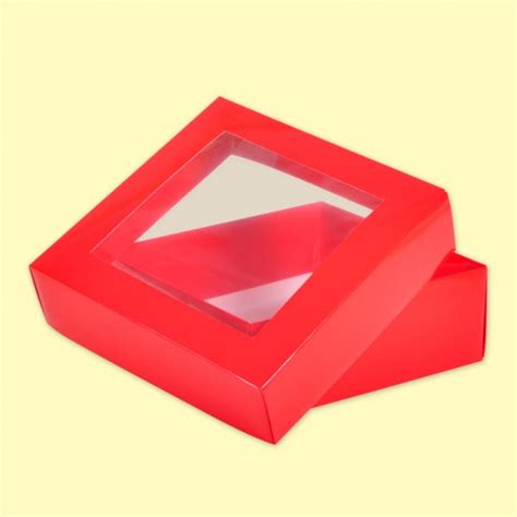 Подаръчна кутия с капак 22x22/8, червена с прозорец » Доставка БГ