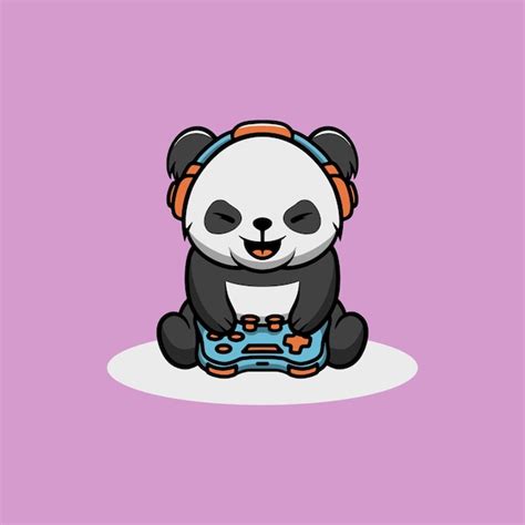 Premium Vector | Cute panda playing game cartoon illustration