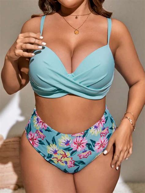 Plus Floral Print Underwire Bikini Swimsuit SHEIN USA