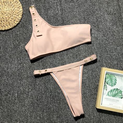 Summer Beachwear Personalized Women One Shoulder Swimsuit Bikini Swimwear China Nude Swimwear