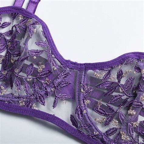 Sexy Floral Embroidery Lingerie Set Bra Thongs Mesh Lace Nightwear Sleepwear EBay