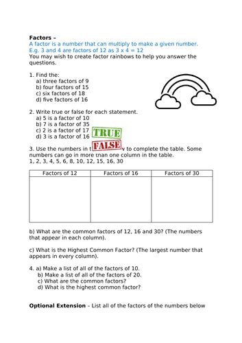 Finding Factors Worksheet | Teaching Resources