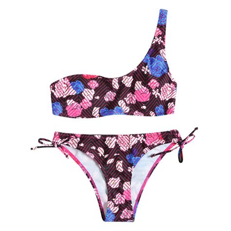 New Women Summer Bikini Set Two Piece One Shoulder Sexy Printed Swimwear In Bikinis Set From