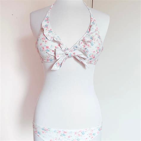 ᐢ ᐢ cute white and pink floral pc bikini Depop
