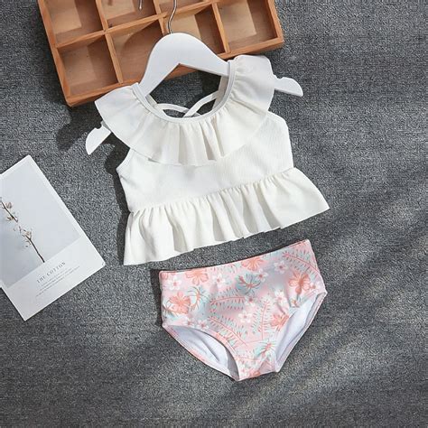 Gubotare Baby Swimsuit Girl Two Piece Girls Two Piece Bikini Swimsuit Set With Sun Protection