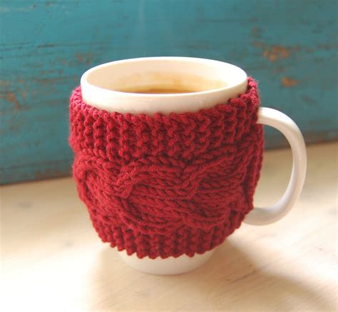 Items Similar To Knit Coffee Mug Cozy With Cable Pattern Hand Knitted