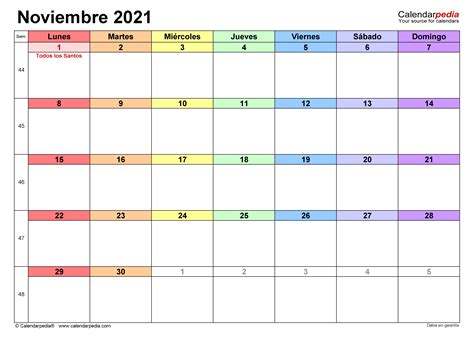Calendario Noviembre 2021 En Pdf Excel Y Word Calendarpedia