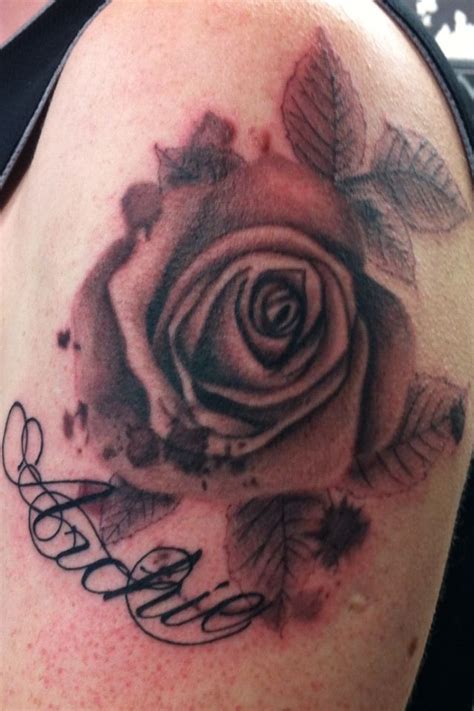 Watercolour Black And Grey Rose Tattoo