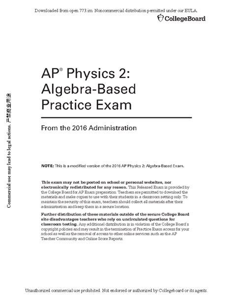 Ap Physics 2 2016 Abc Ap ® Physics 2 Algebra Based Practice Exam